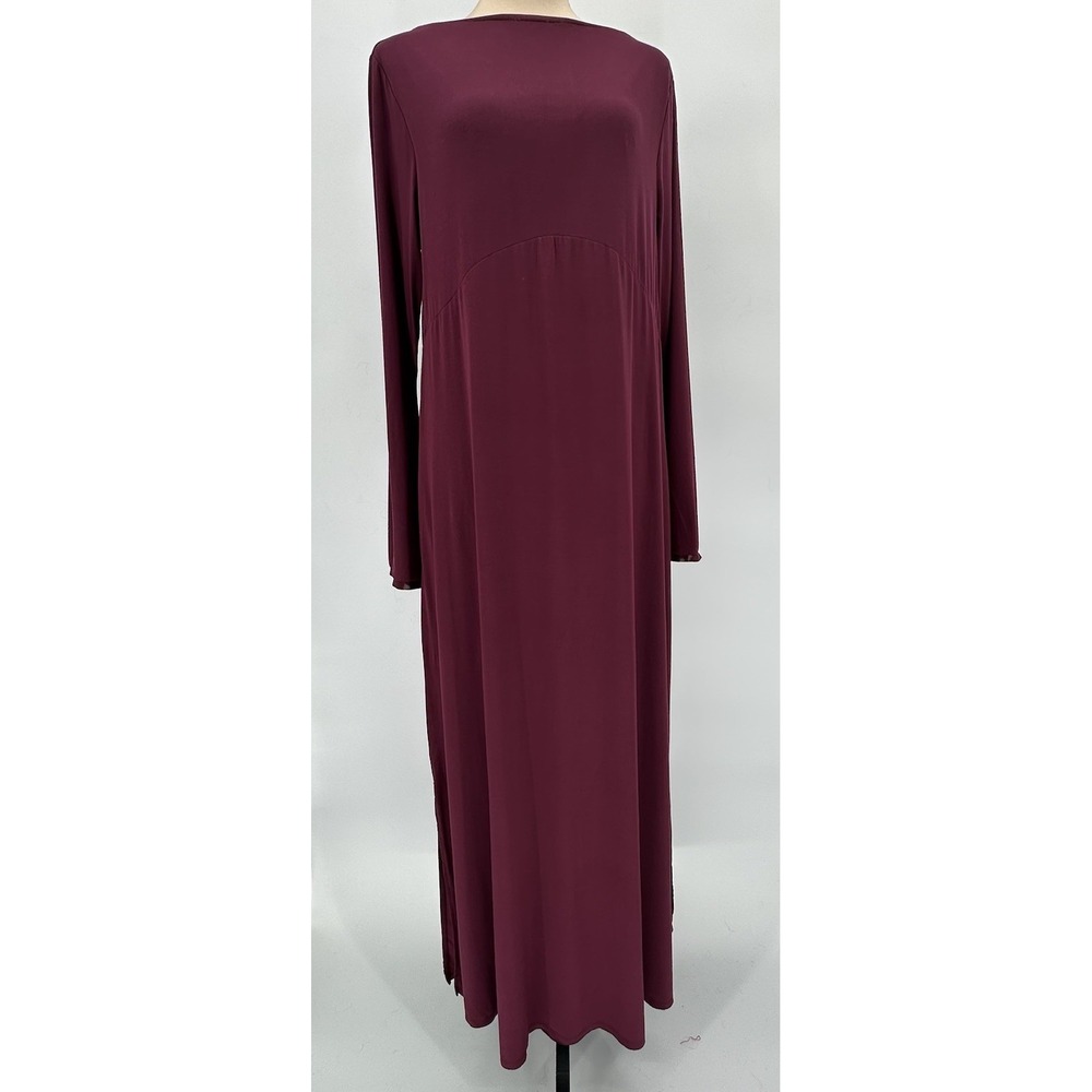 SheBird Burgundy Modal Maxi Dress Long Bell Sleeve Built-in Bra Size 7